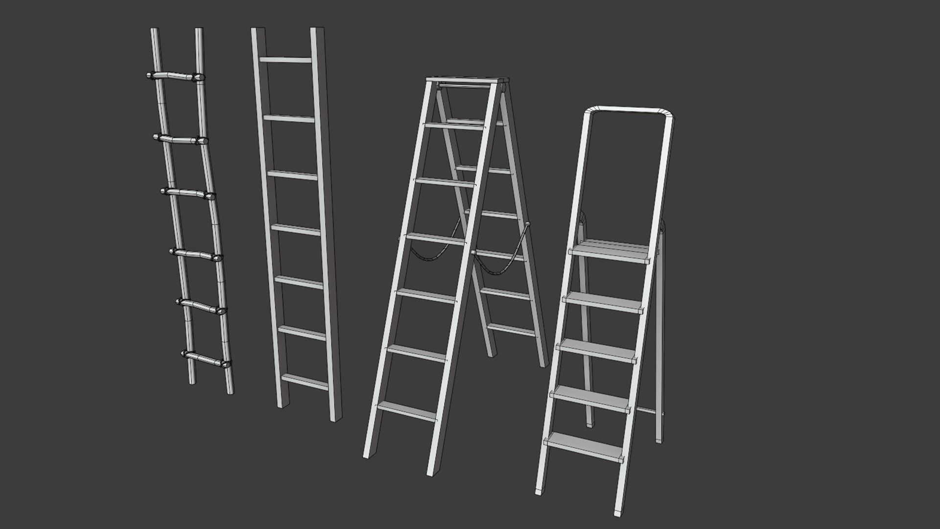 Ladder Collection four wooden ladders Low-poly 3D model_5