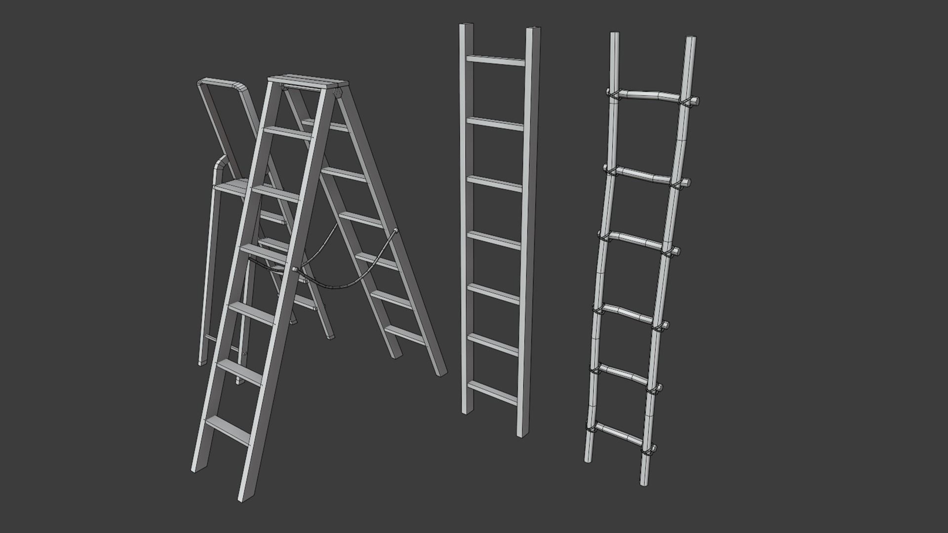 Ladder Collection four wooden ladders Low-poly 3D model_6