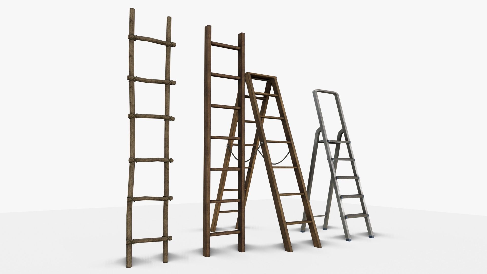 Ladder Collection four wooden ladders Low-poly 3D model_1
