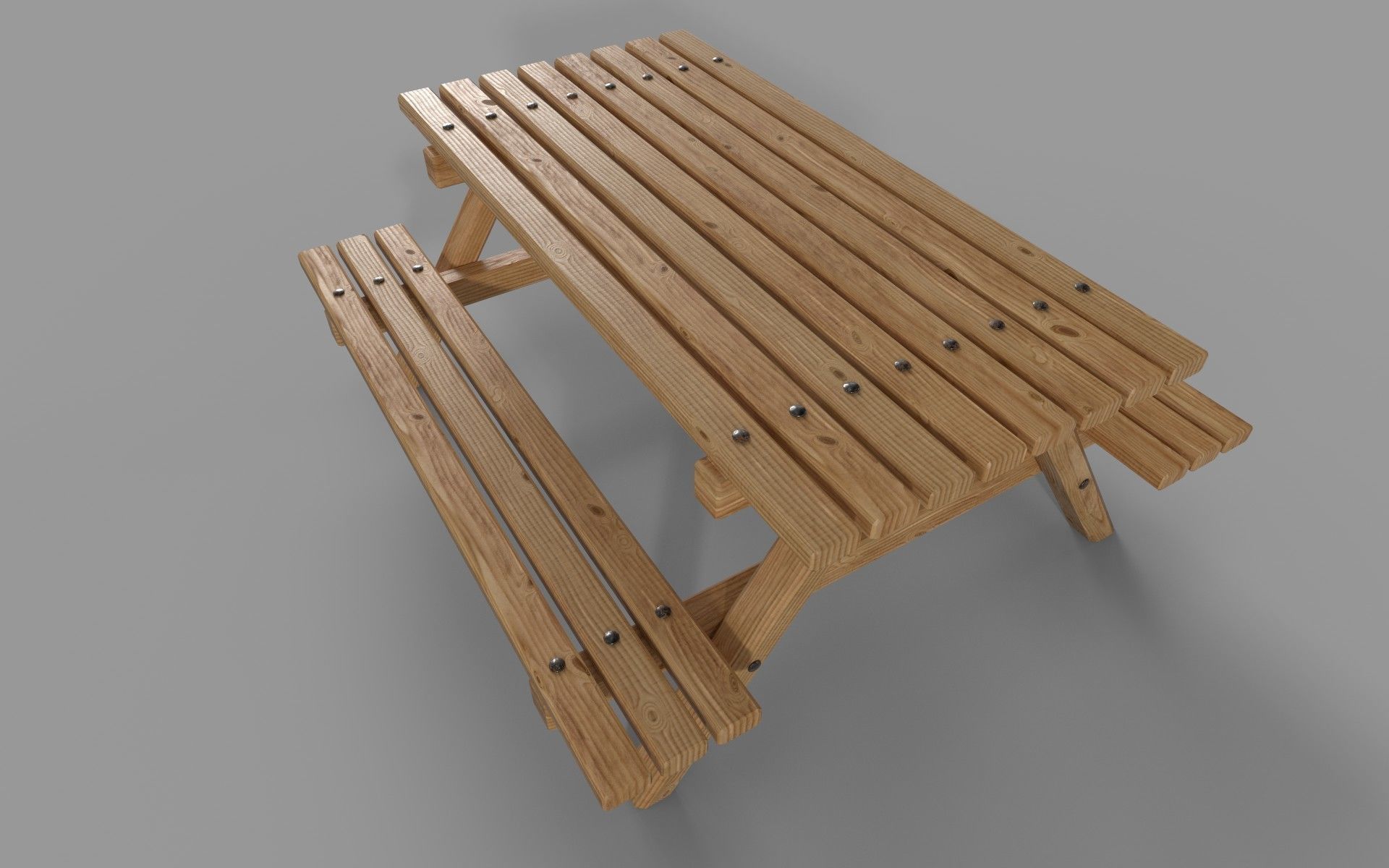 Wooden Picnic Table Low-Poly PBR Game Ready 3D Model Low-poly 3D model_8