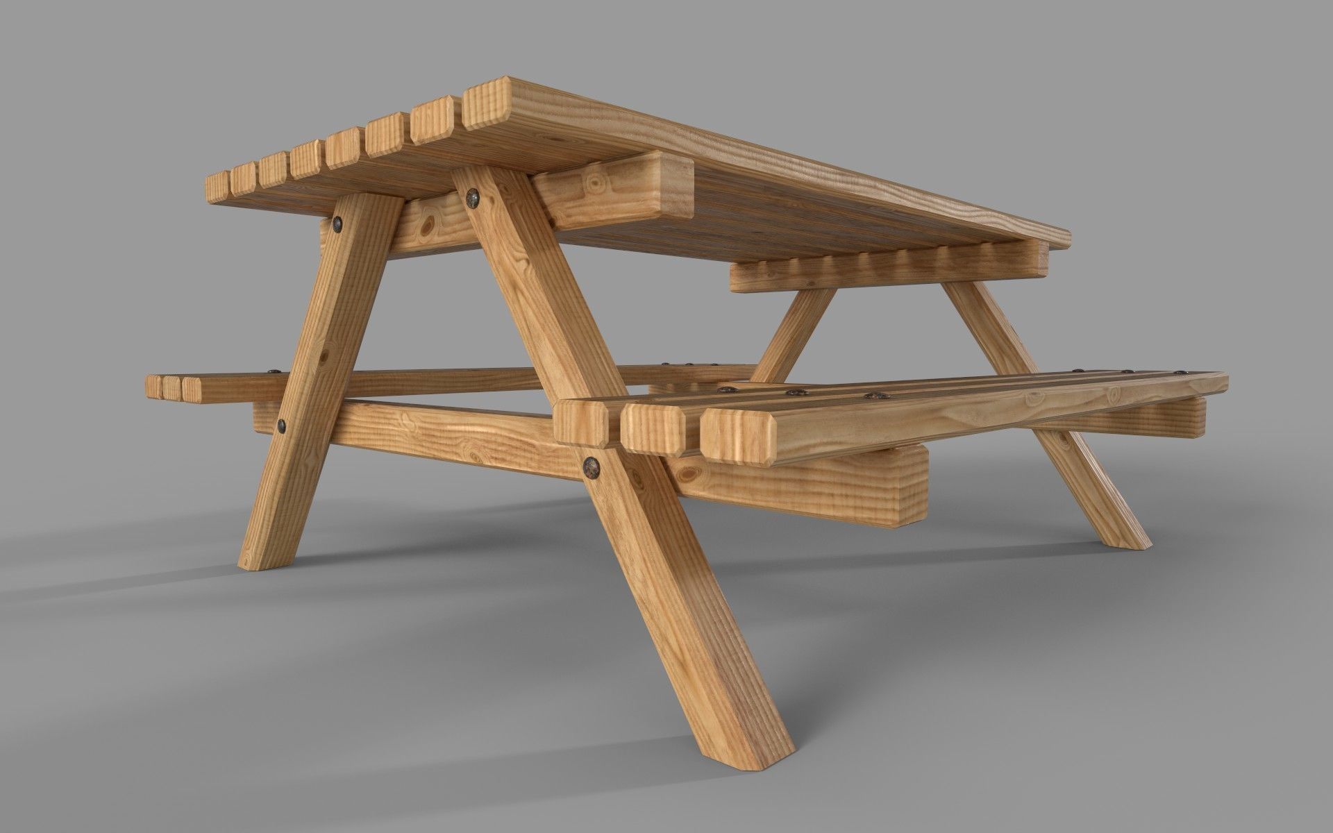 Wooden Picnic Table Low-Poly PBR Game Ready 3D Model Low-poly 3D model_10