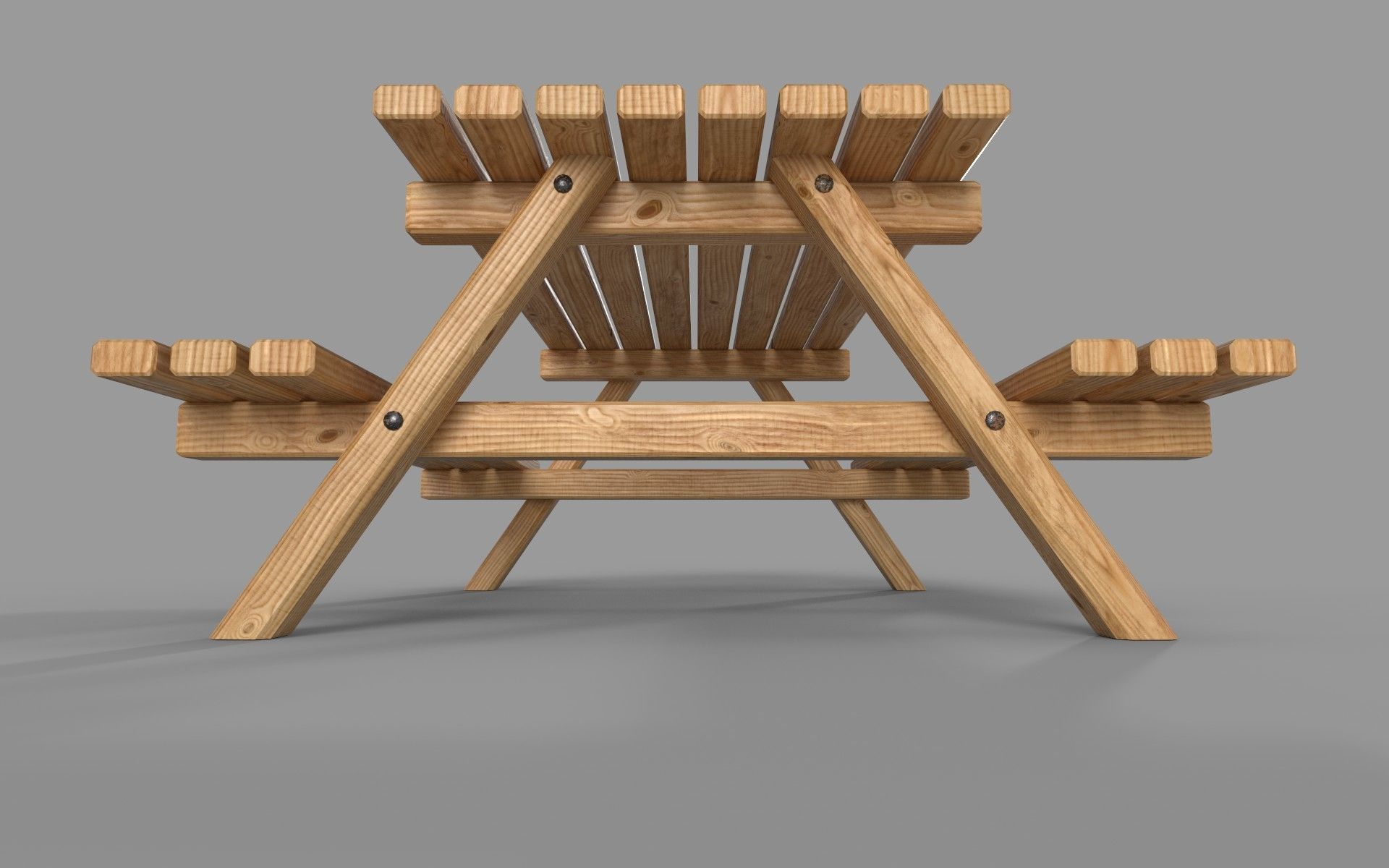 Wooden Picnic Table Low-Poly PBR Game Ready 3D Model Low-poly 3D model_11