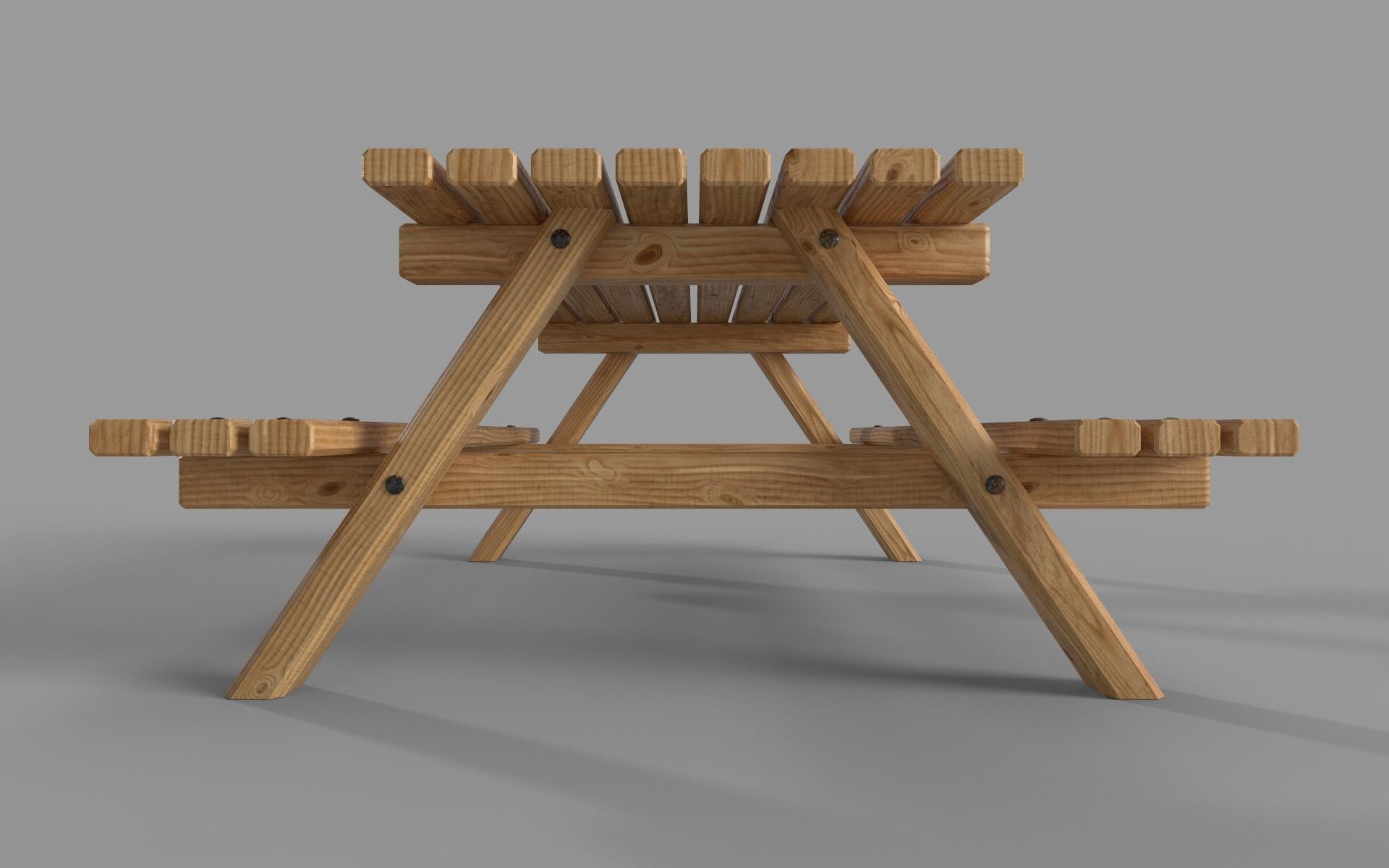 Wooden Picnic Table Low-Poly PBR Game Ready 3D Model Low-poly 3D model_3