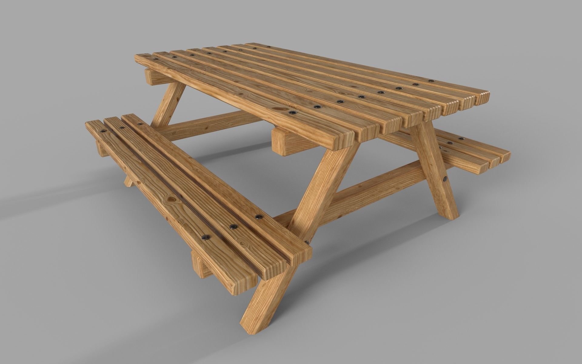Wooden Picnic Table Low-Poly PBR Game Ready 3D Model Low-poly 3D model_1