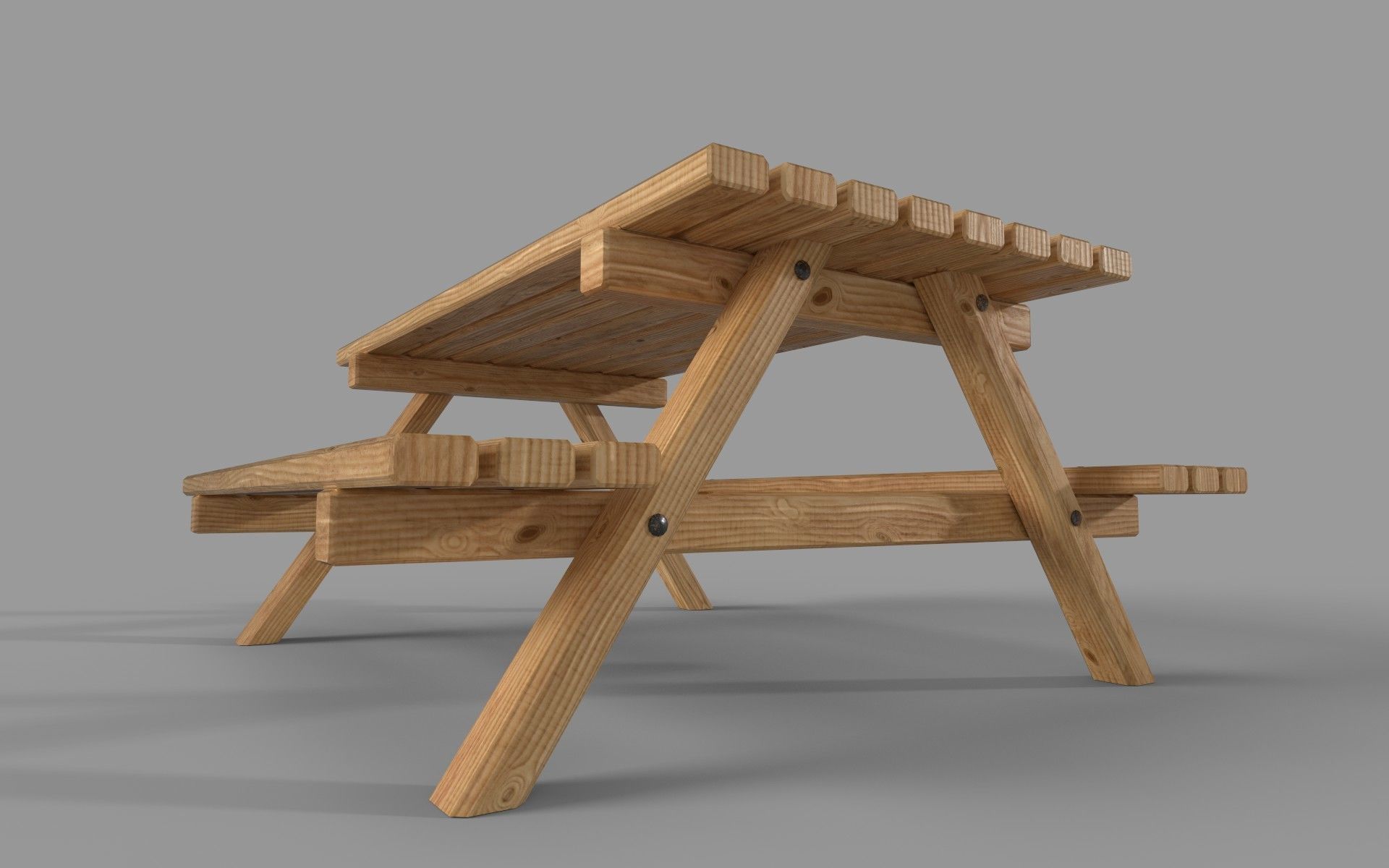 Wooden Picnic Table Low-Poly PBR Game Ready 3D Model Low-poly 3D model_9