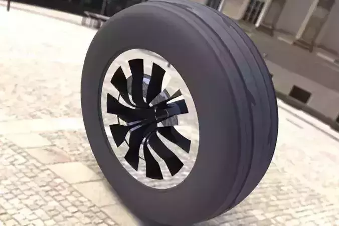 alloys airplane tire on cobblestone street Free 3D model