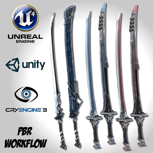 Sci-fi Swords Pack 2 Low-poly 3D model
