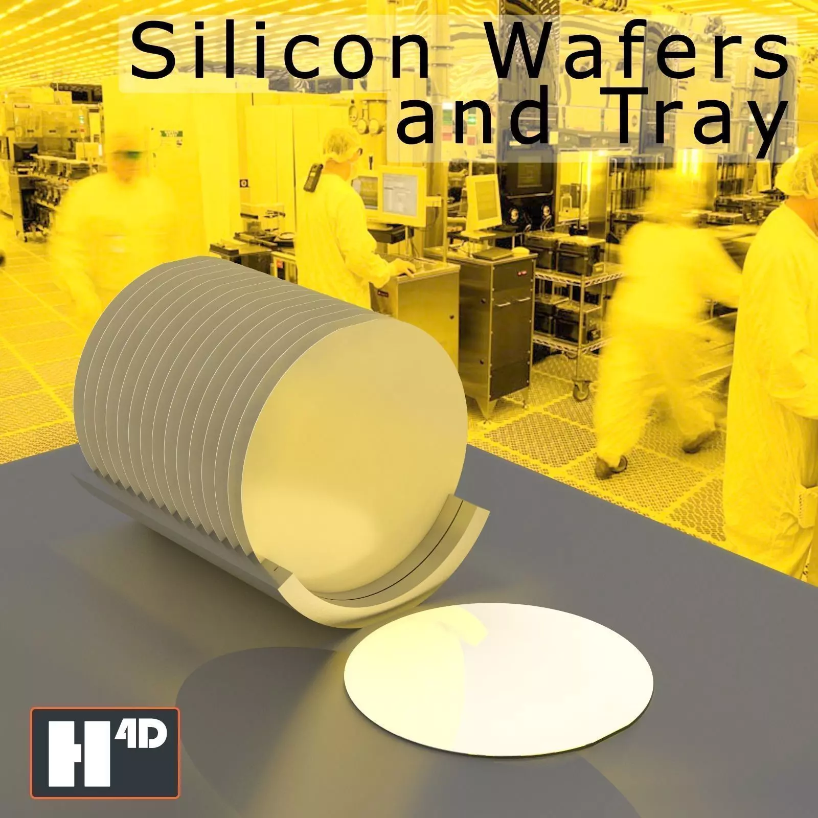 Silicon Wafers and Tray Low-poly 3D model_0