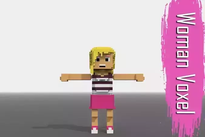 Voxel Woman Low-poly 3D model