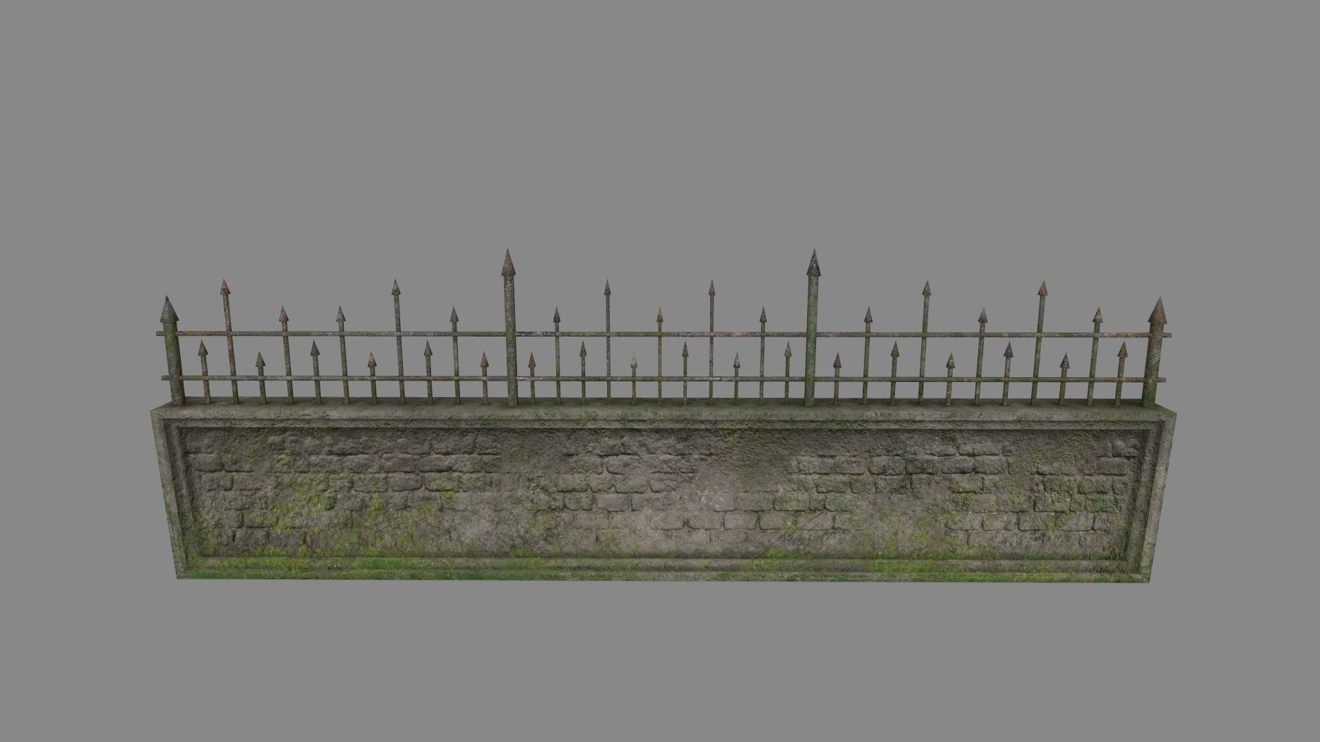 wall set 6 stone with iron railings Low-poly 3D model_11