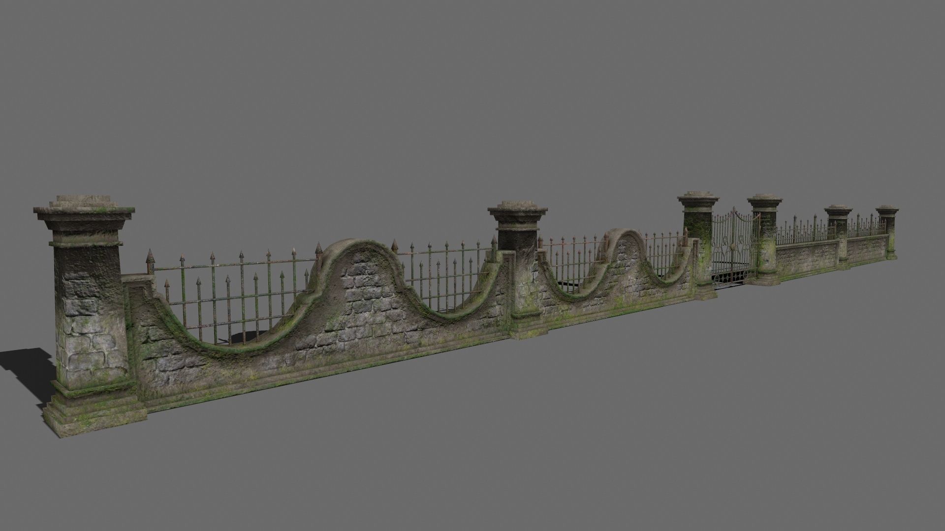 wall set 6 stone with iron railings Low-poly 3D model_13
