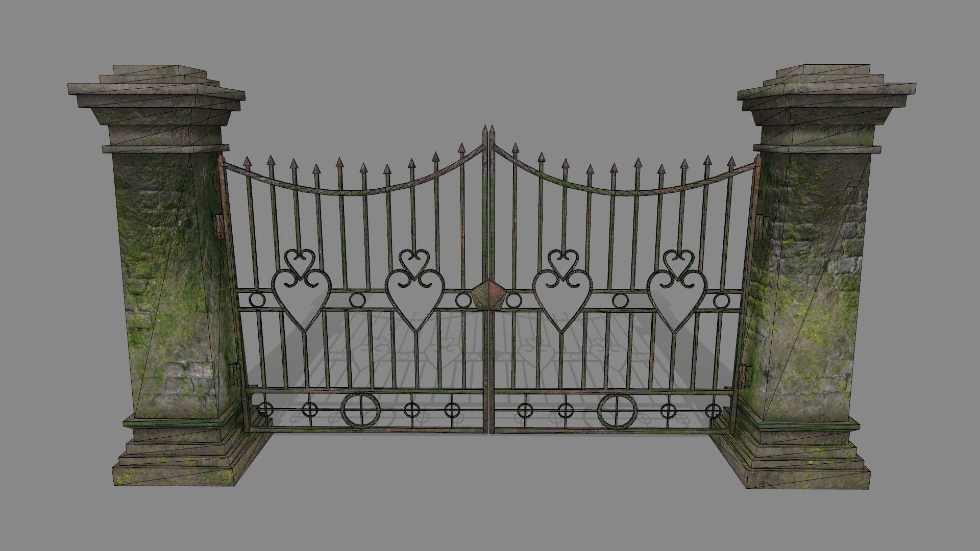wall set 6 stone with iron railings Low-poly 3D model_4