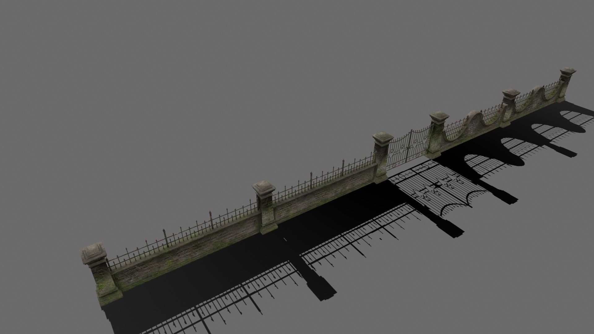 wall set 6 stone with iron railings Low-poly 3D model_15