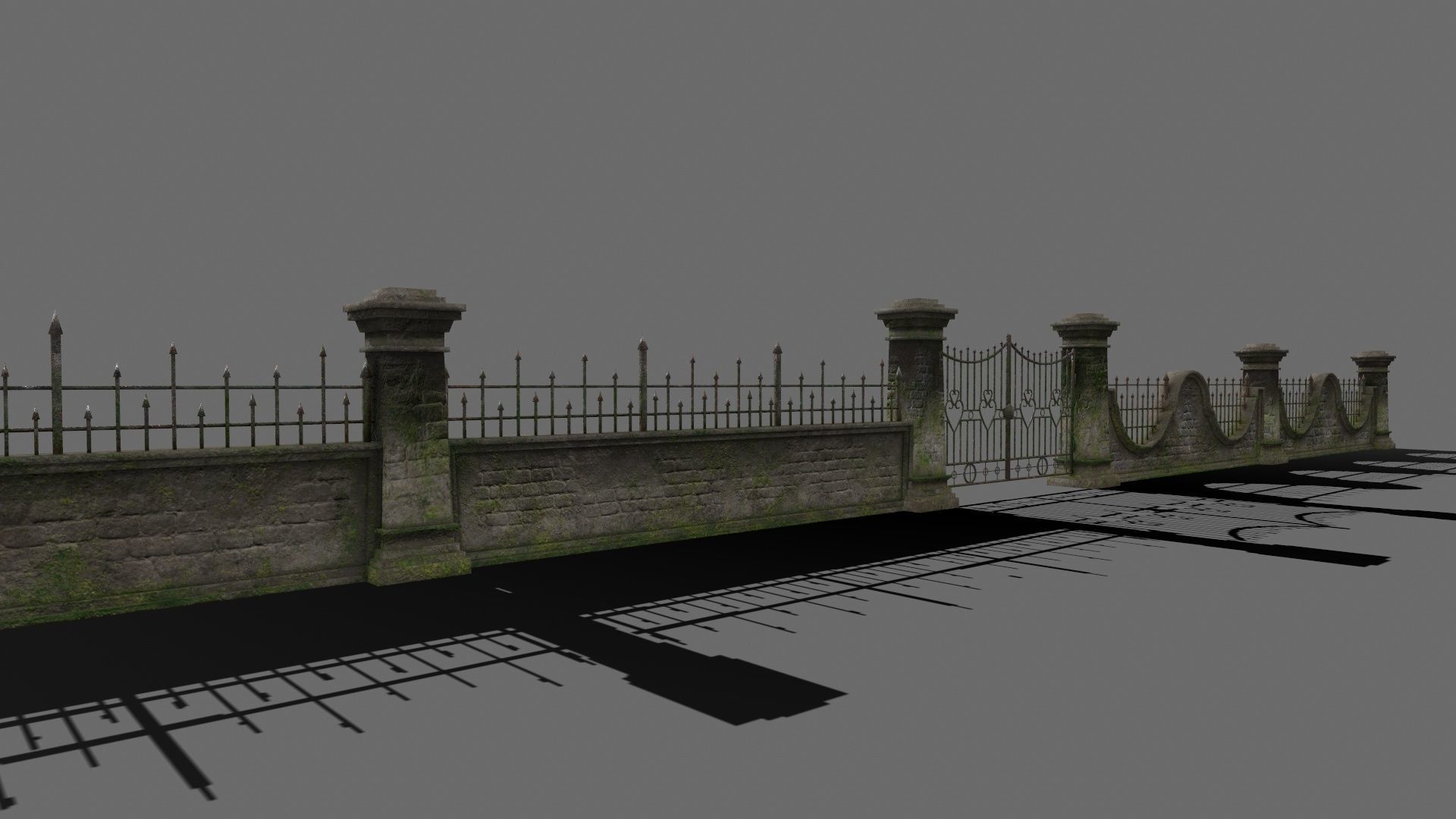 wall set 6 stone with iron railings Low-poly 3D model_17