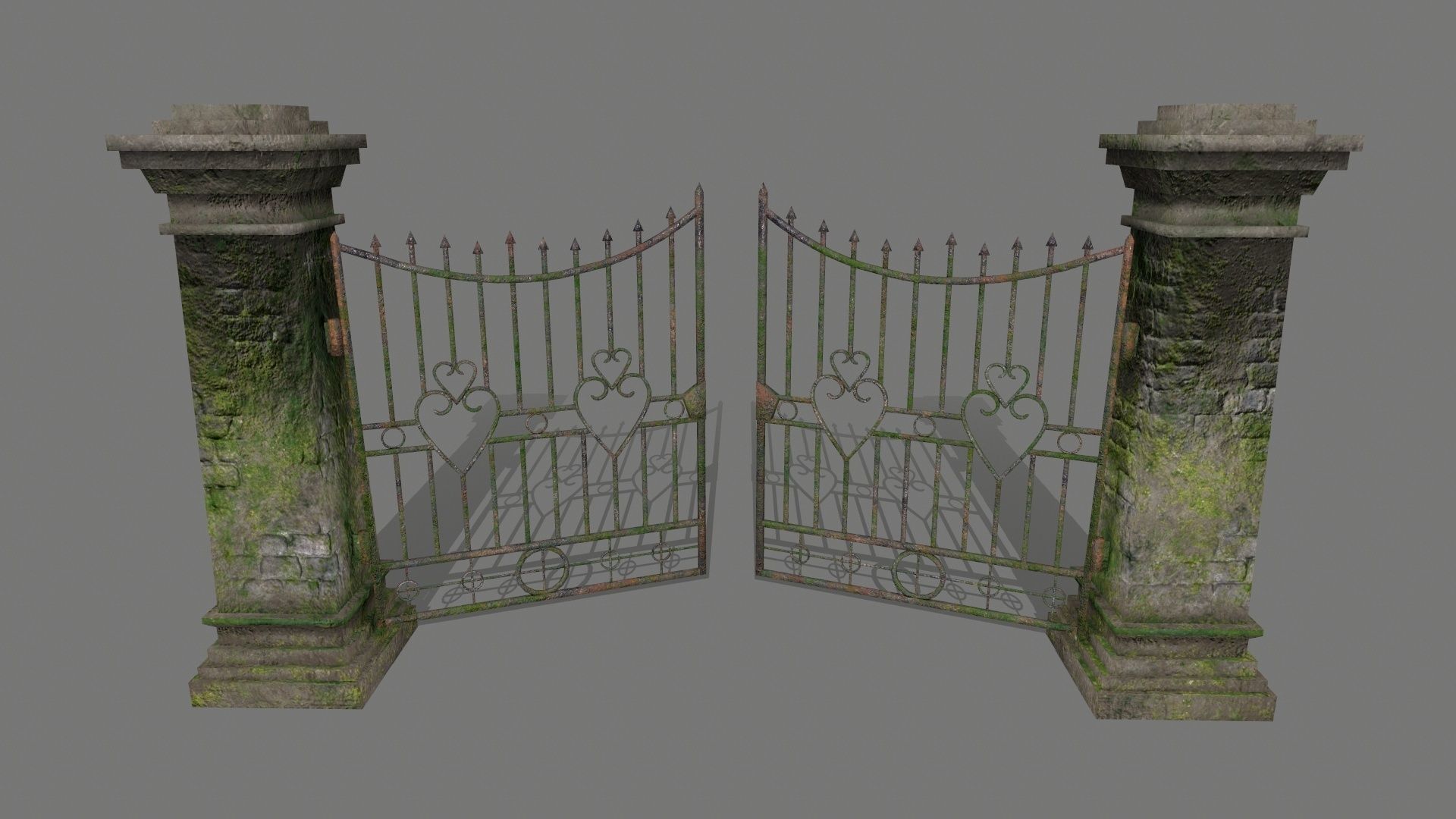 wall set 6 stone with iron railings Low-poly 3D model_1