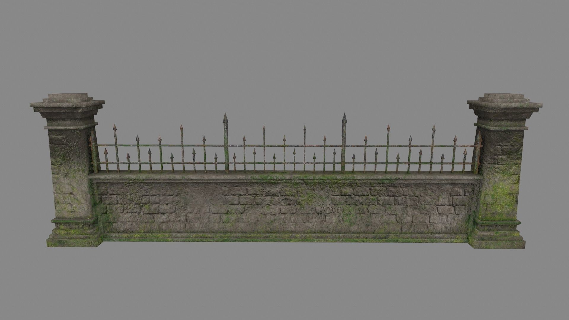 wall set 6 stone with iron railings Low-poly 3D model_9