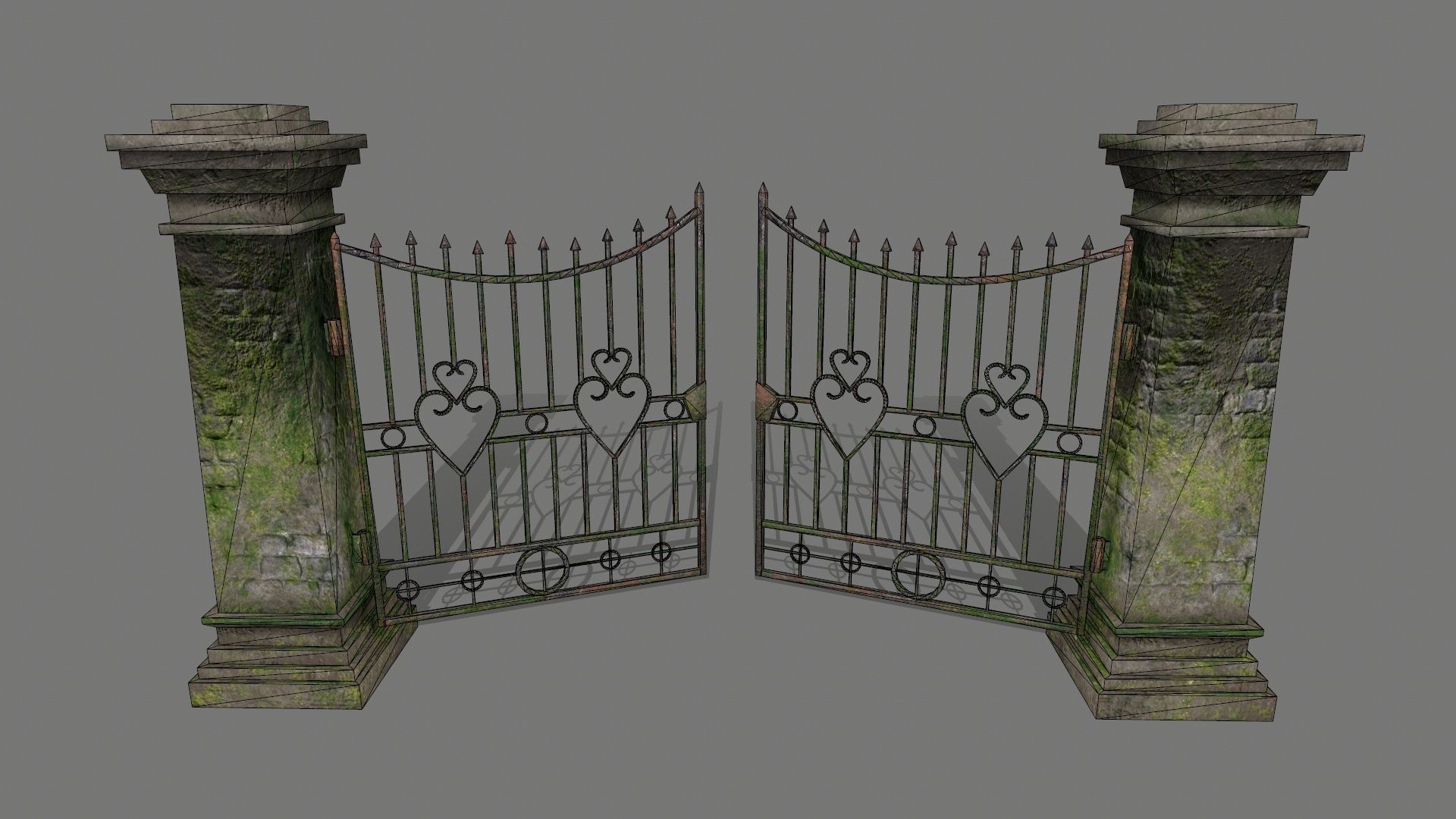 wall set 6 stone with iron railings Low-poly 3D model_2