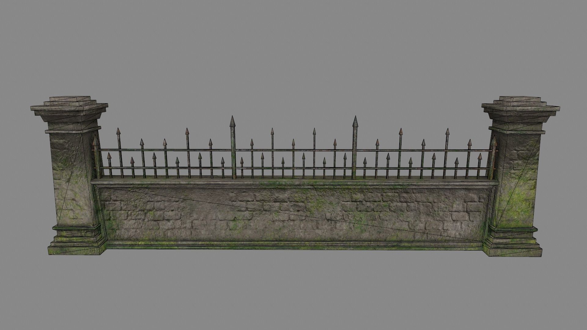 wall set 6 stone with iron railings Low-poly 3D model_10