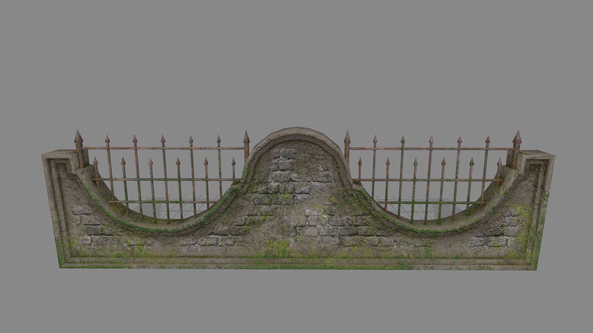 wall set 6 stone with iron railings Low-poly 3D model_5