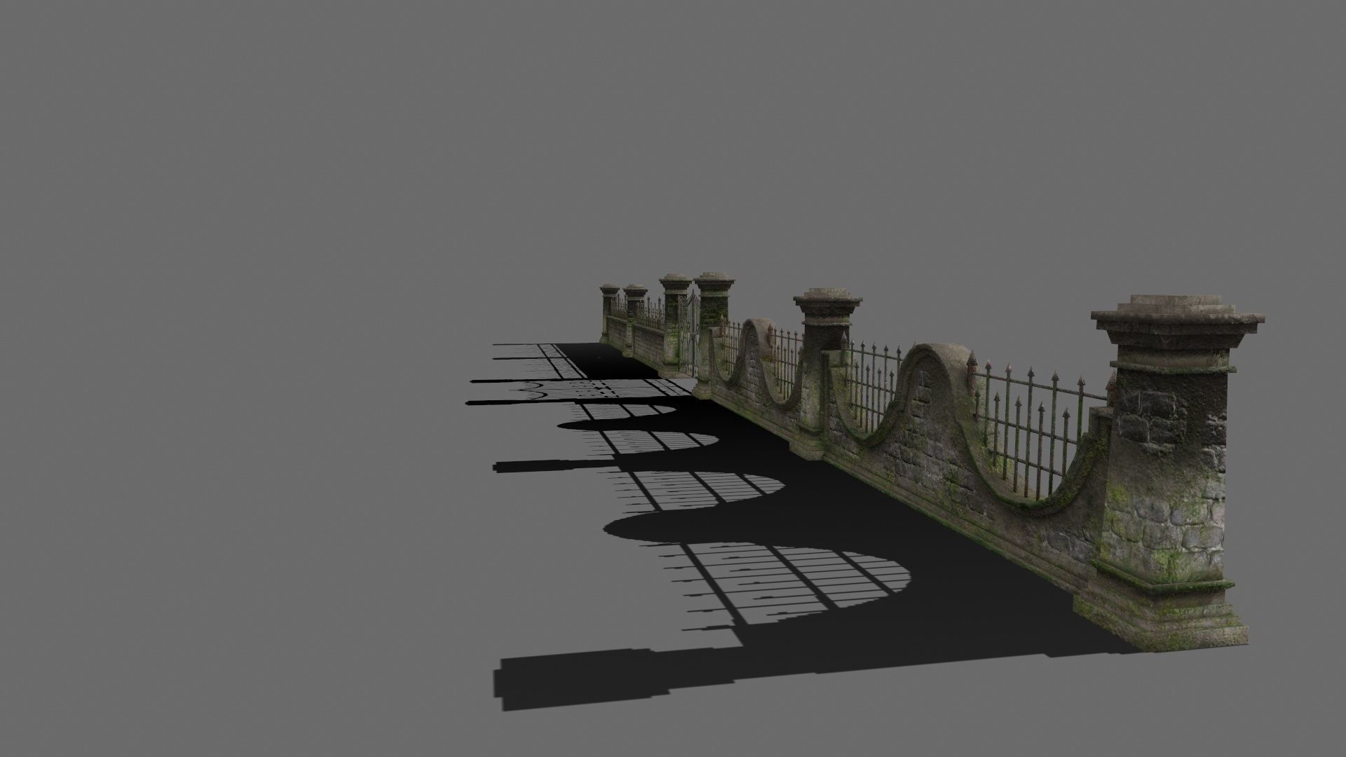 wall set 6 stone with iron railings Low-poly 3D model_16