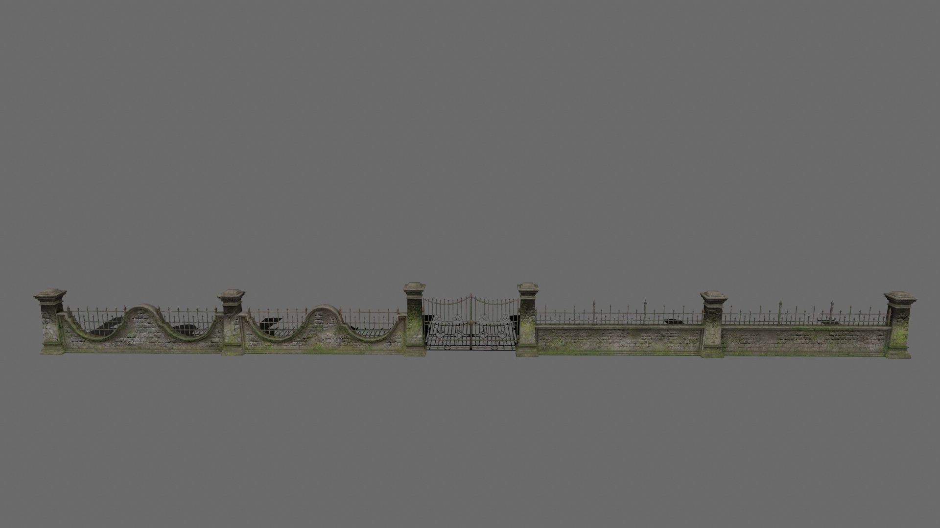 wall set 6 stone with iron railings Low-poly 3D model_14