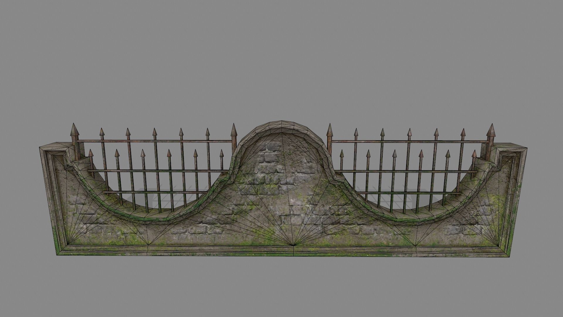 wall set 6 stone with iron railings Low-poly 3D model_6