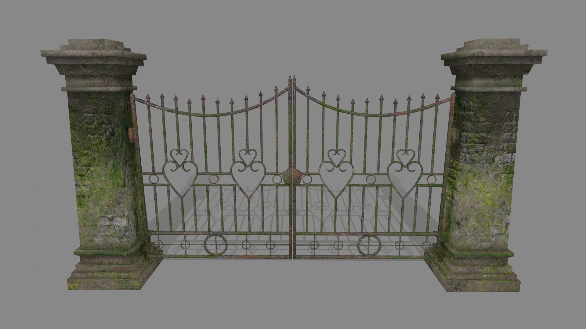 wall set 6 stone with iron railings Low-poly 3D model_3