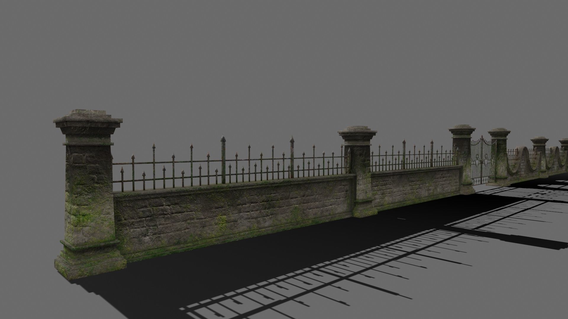 wall set 6 stone with iron railings Low-poly 3D model_18