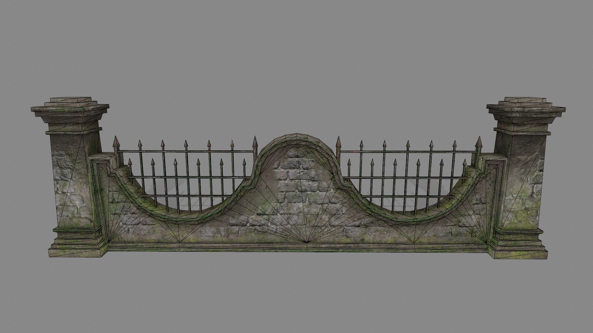wall set 6 stone with iron railings Low-poly 3D model_8