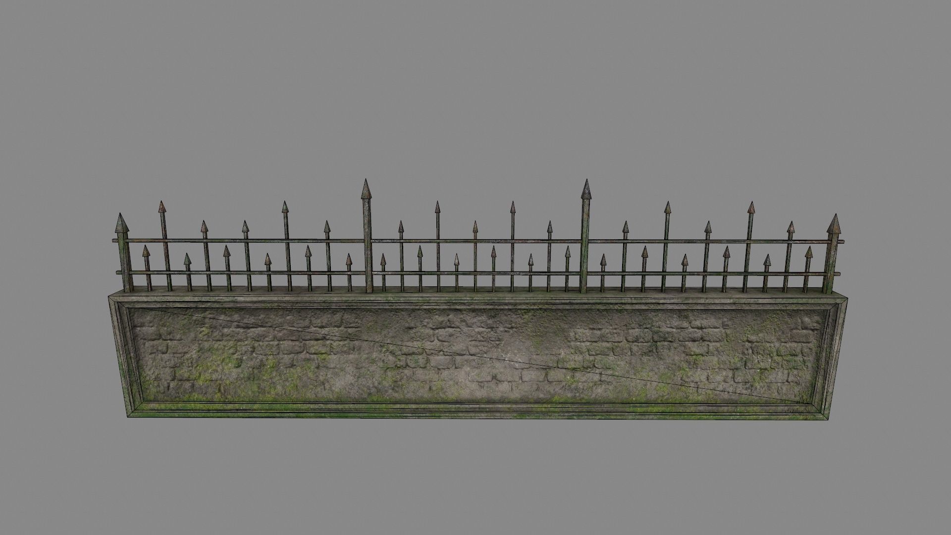 wall set 6 stone with iron railings Low-poly 3D model_12
