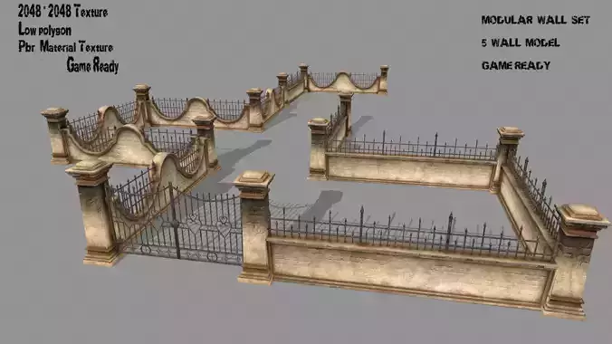 wall set stone with iron railings