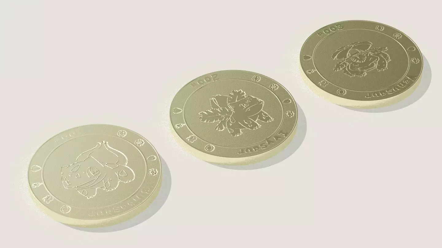 Pokemon coins starter collection Low-poly 3D model_0