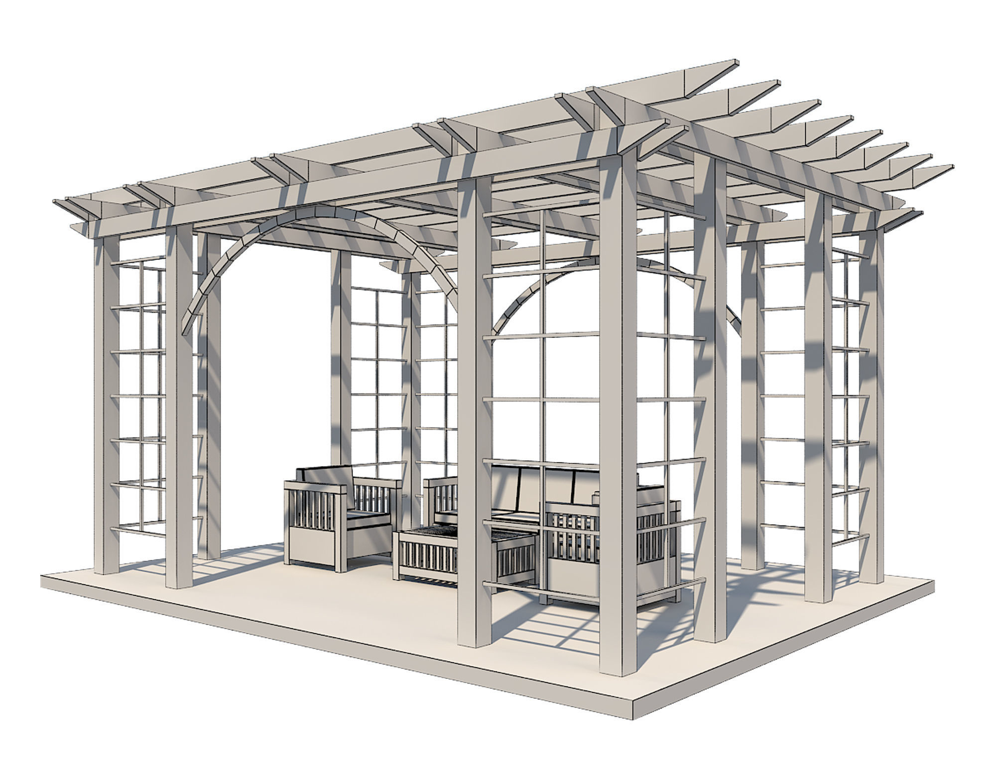 Pergola 1 Low-poly 3D model_8