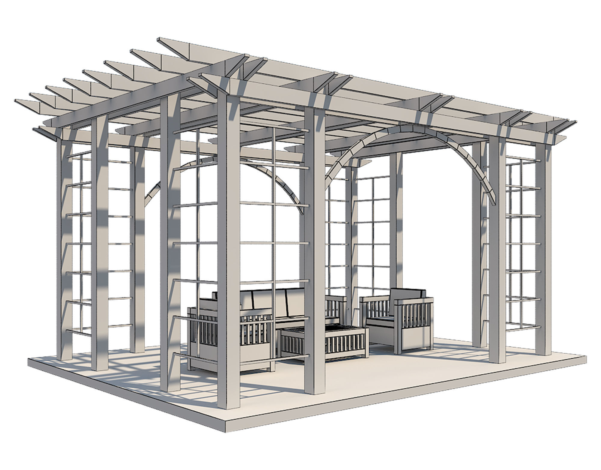 Pergola 1 Low-poly 3D model_7