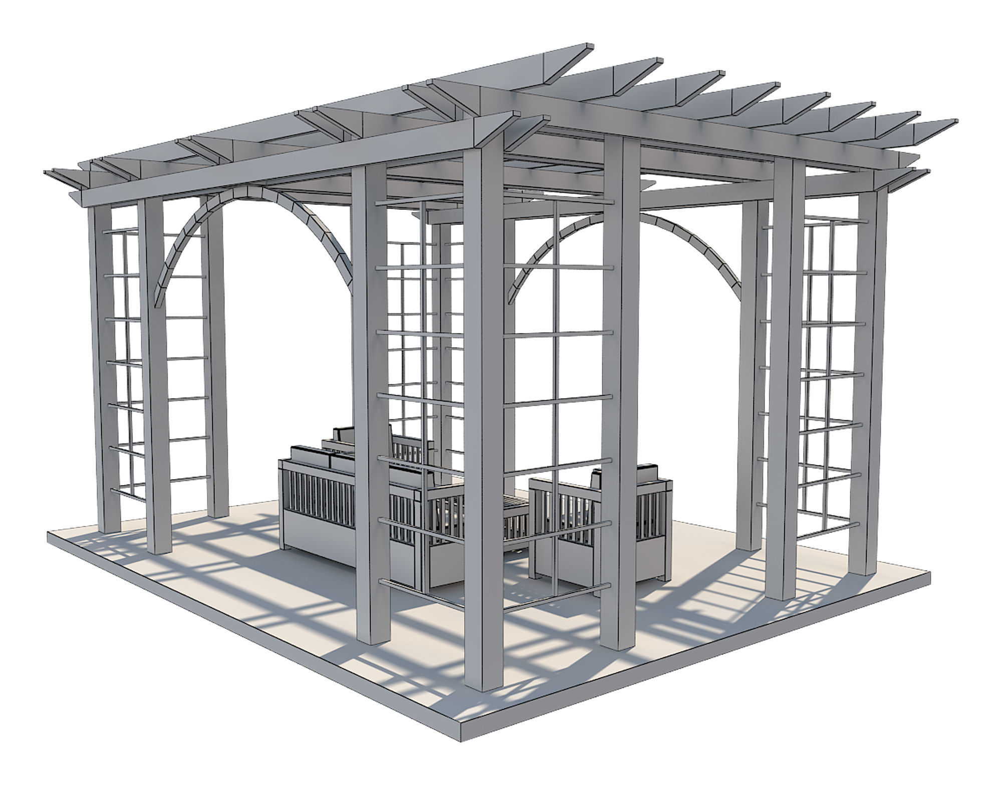 Pergola 1 Low-poly 3D model_9