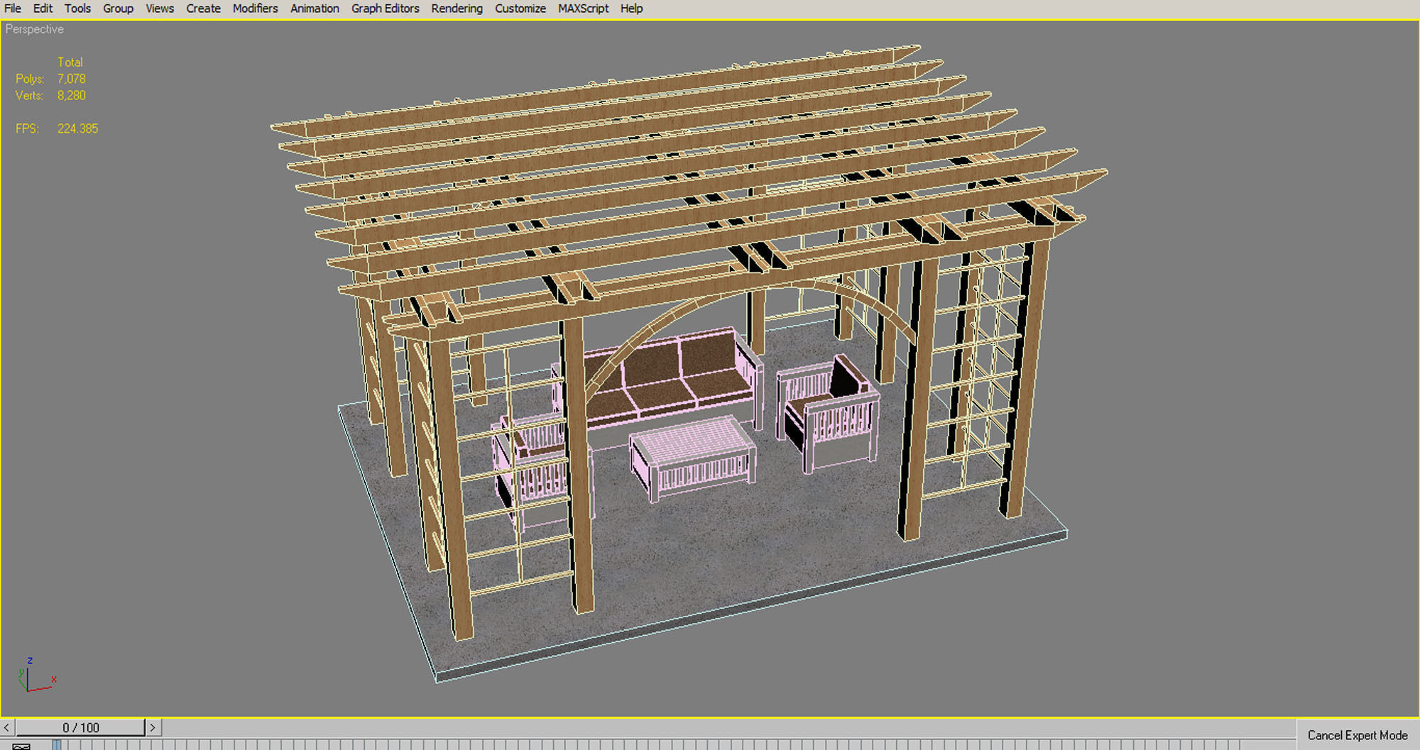 Pergola 1 Low-poly 3D model_15