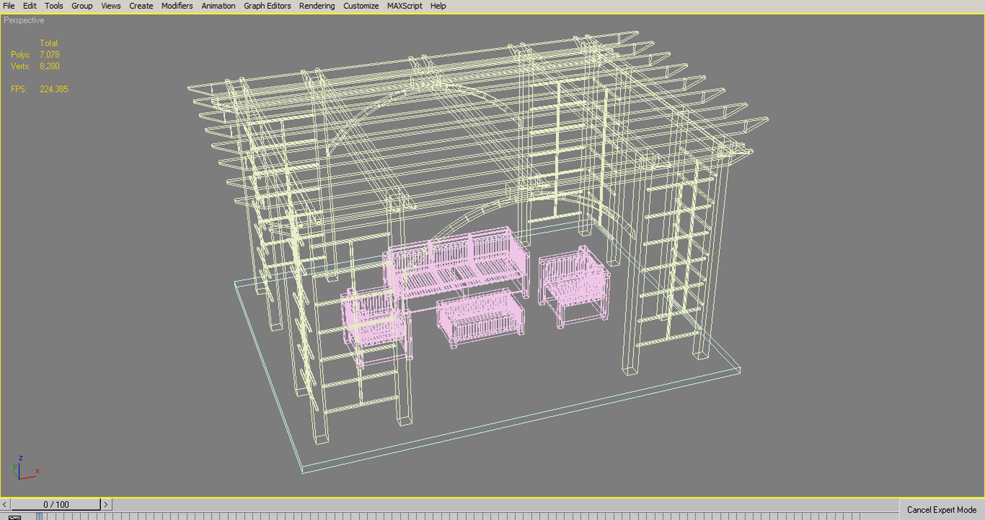 Pergola 1 Low-poly 3D model_14