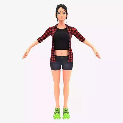 Stylized Cartoon Girl Low-poly 3D model