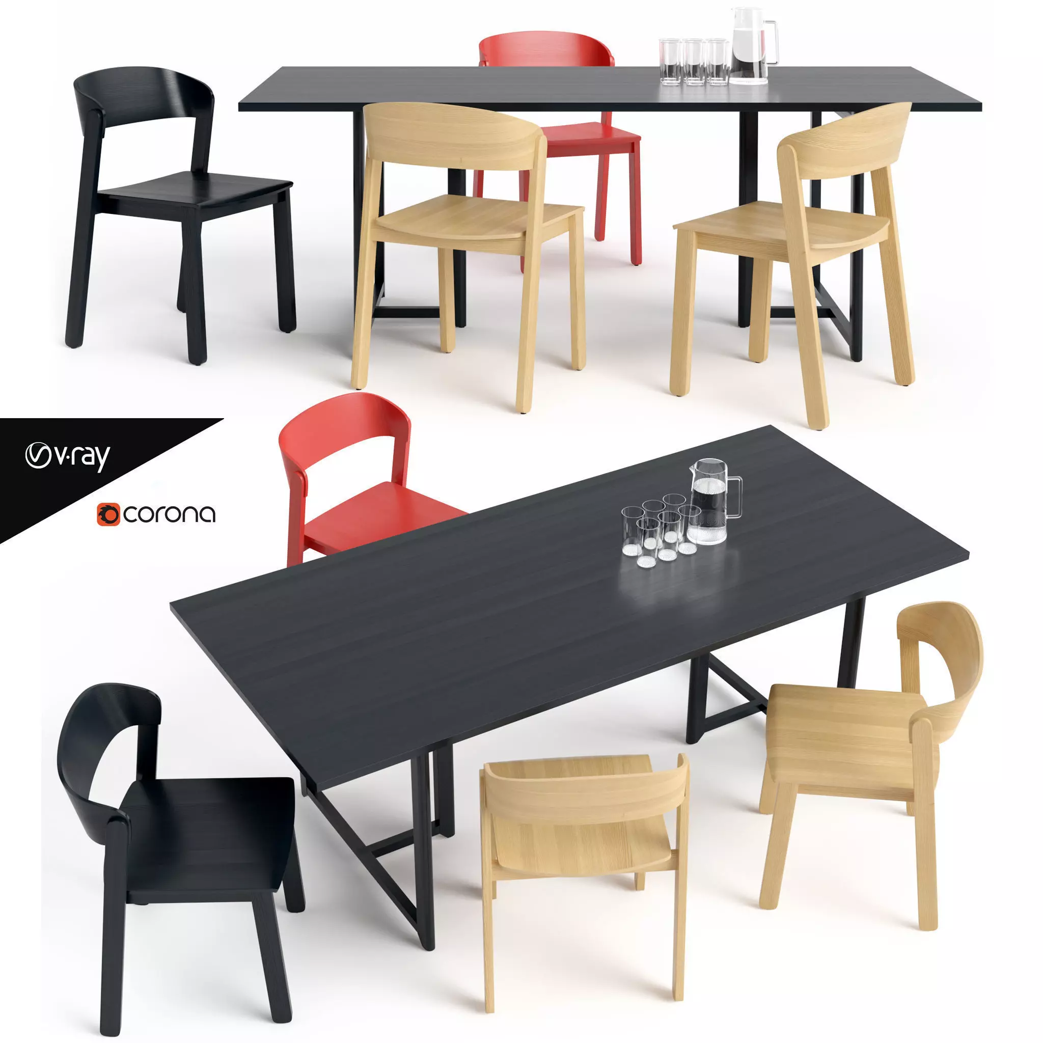 Pur Chair and Seleri table Low-poly 3D model_0