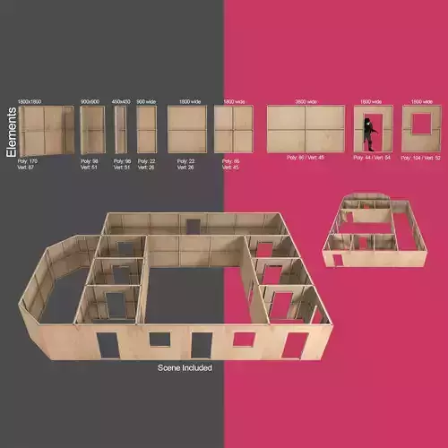 Modular Construction site partition walls for games Low-poly 3D model
