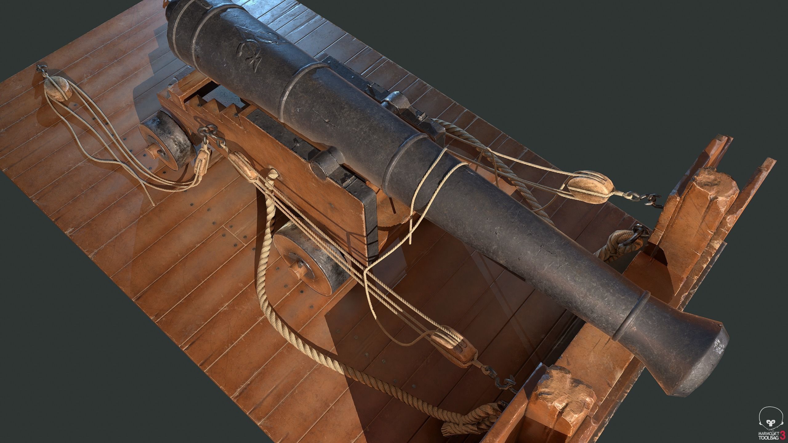 Ship cannon Low-poly 3D model_12