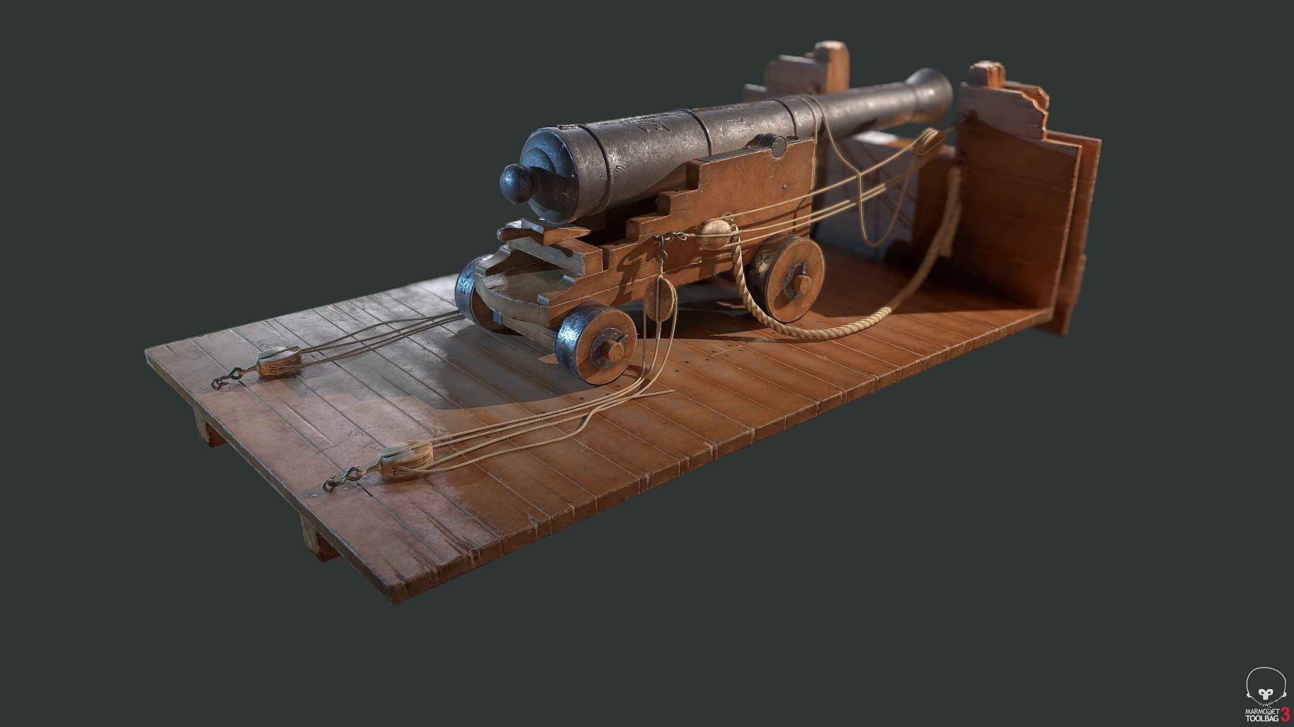 Ship cannon Low-poly 3D model_8