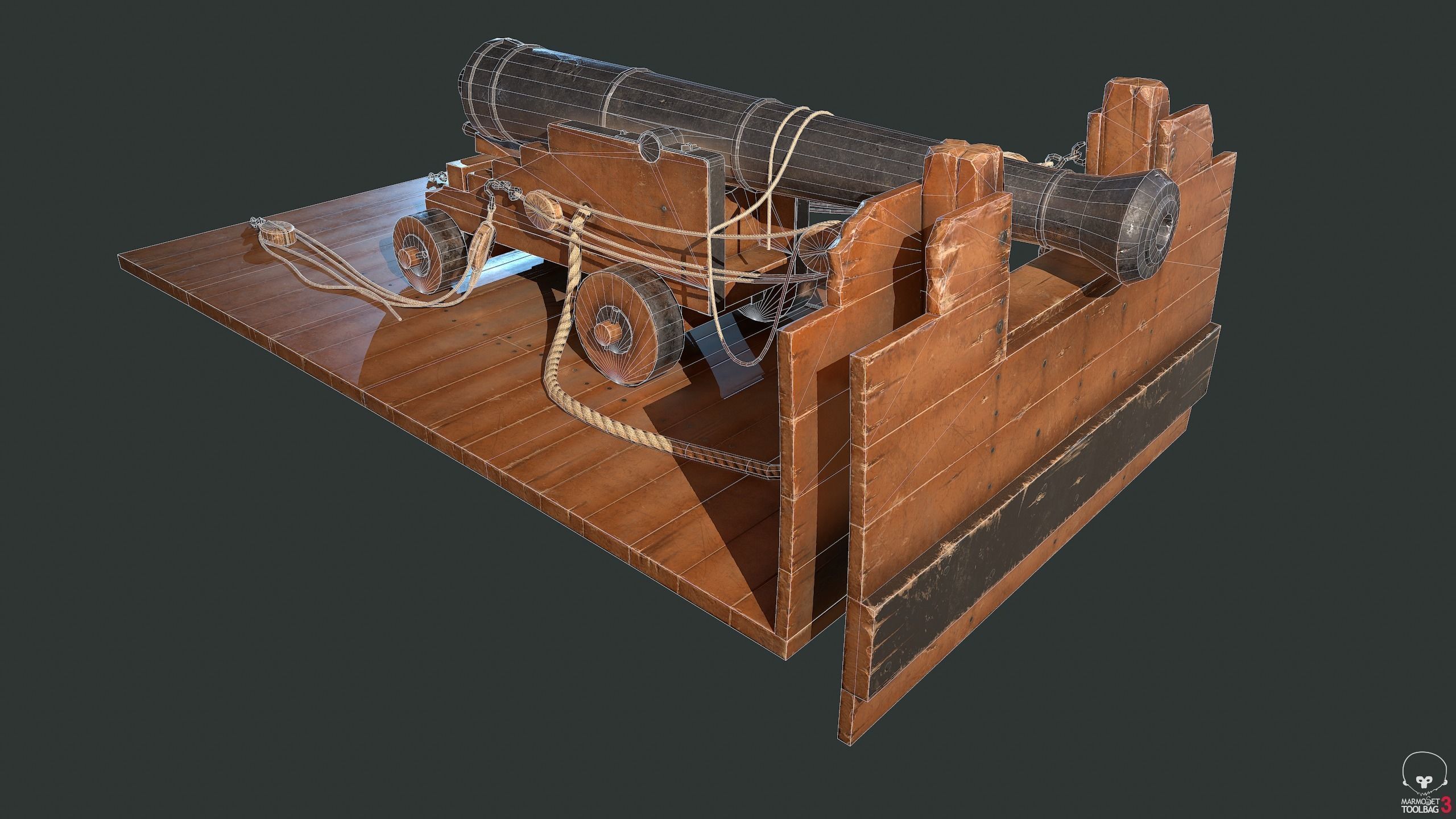 Ship cannon Low-poly 3D model_7
