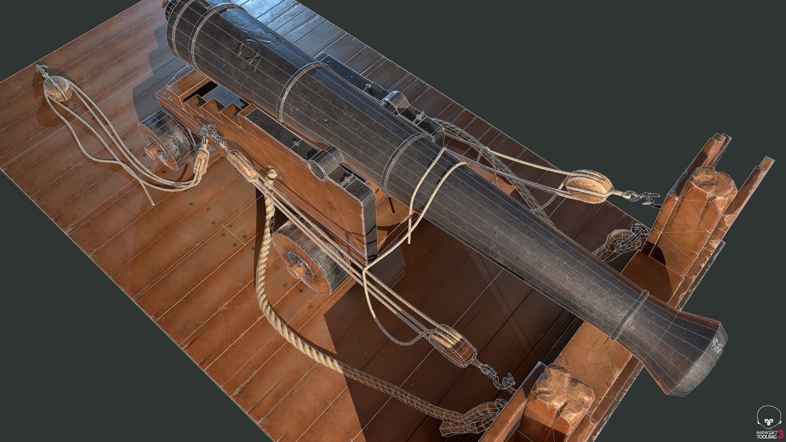 Ship cannon Low-poly 3D model_13