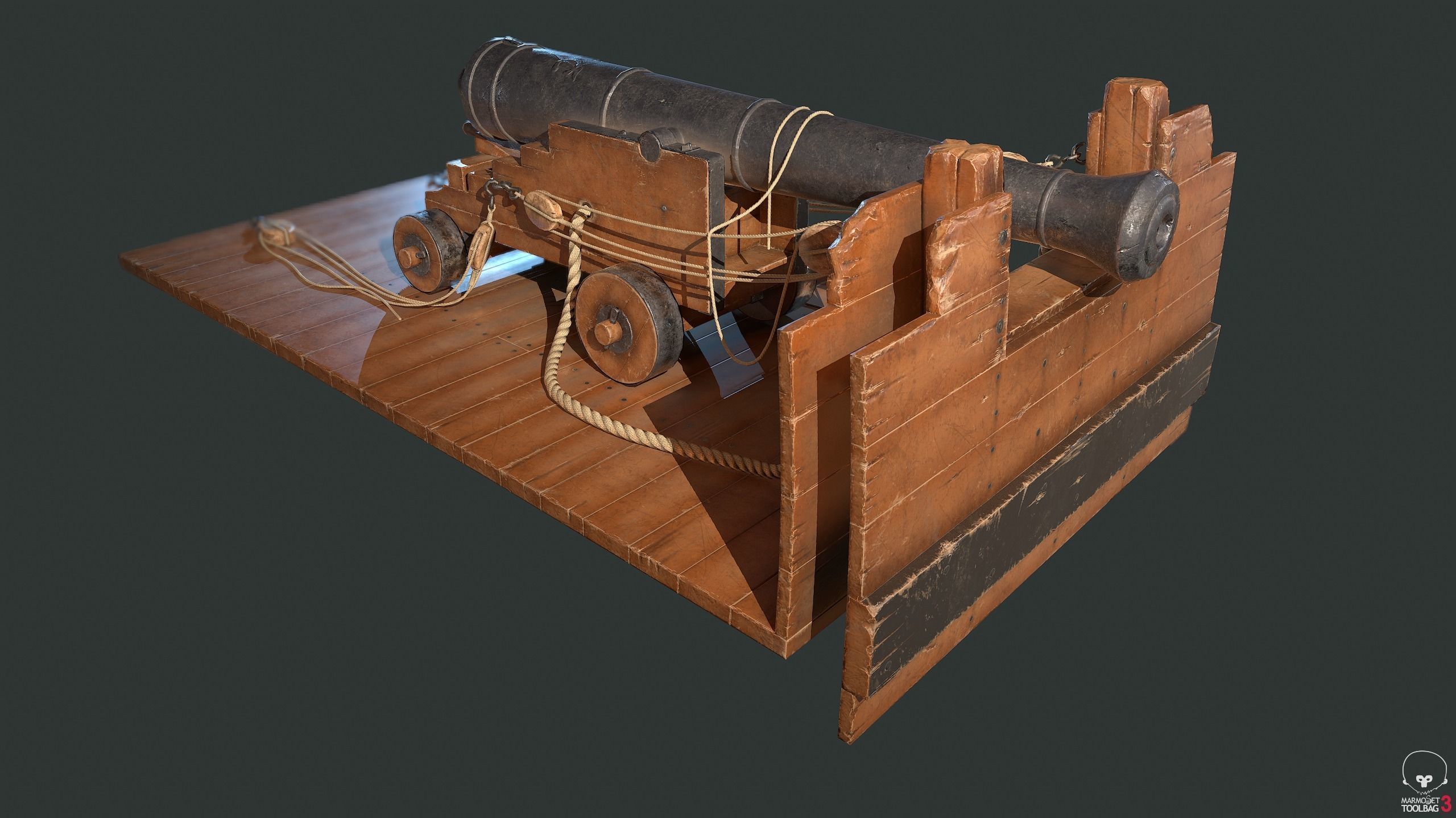 Ship cannon Low-poly 3D model_6