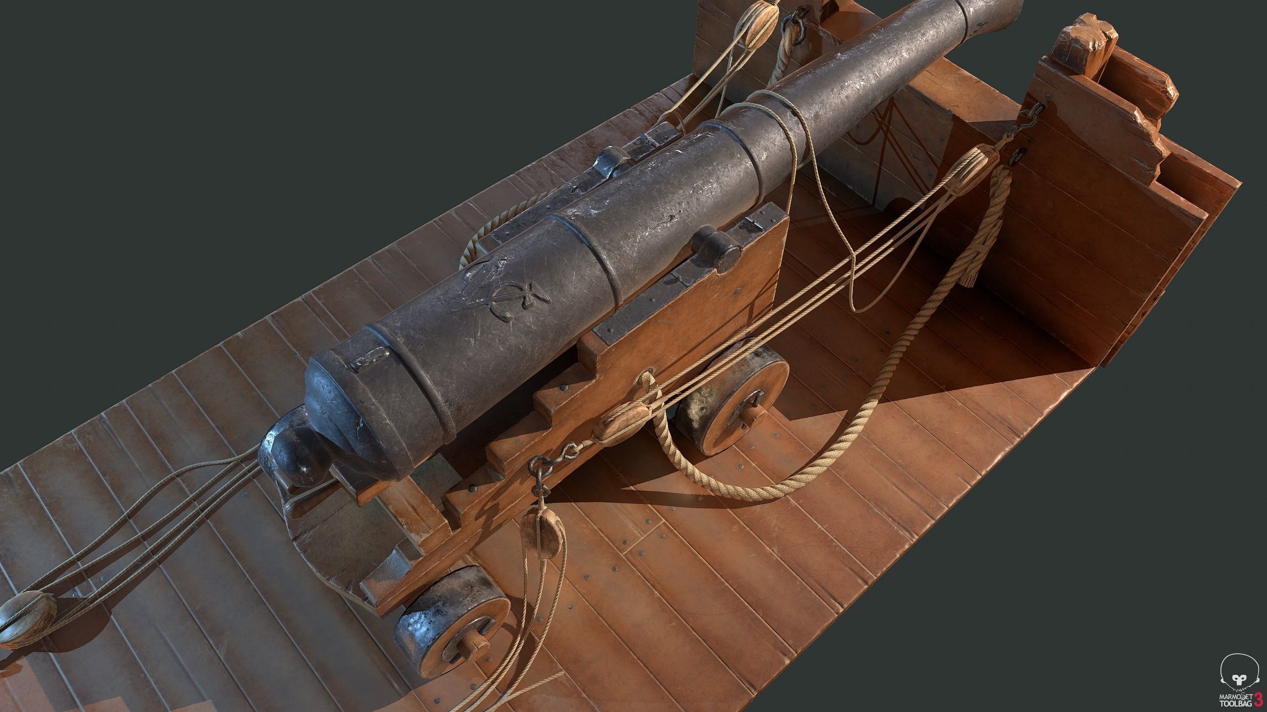 Ship cannon Low-poly 3D model_10