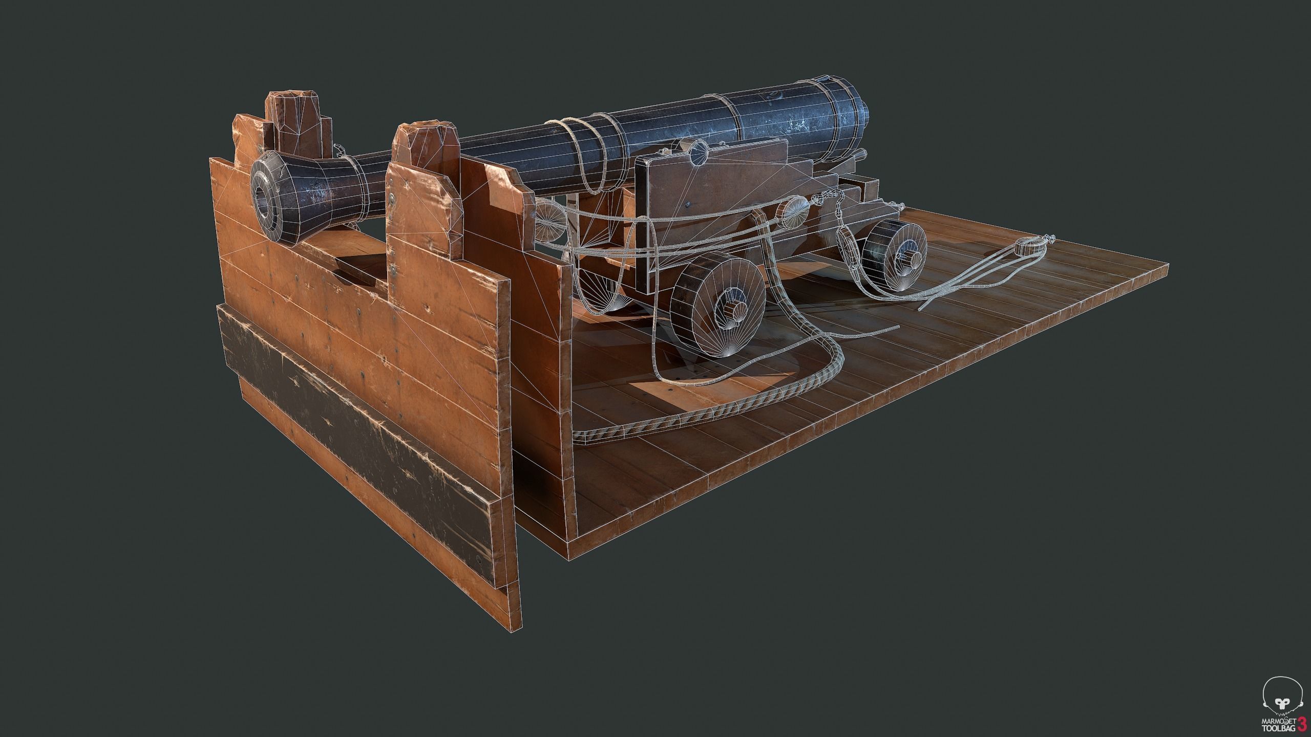 Ship cannon Low-poly 3D model_3