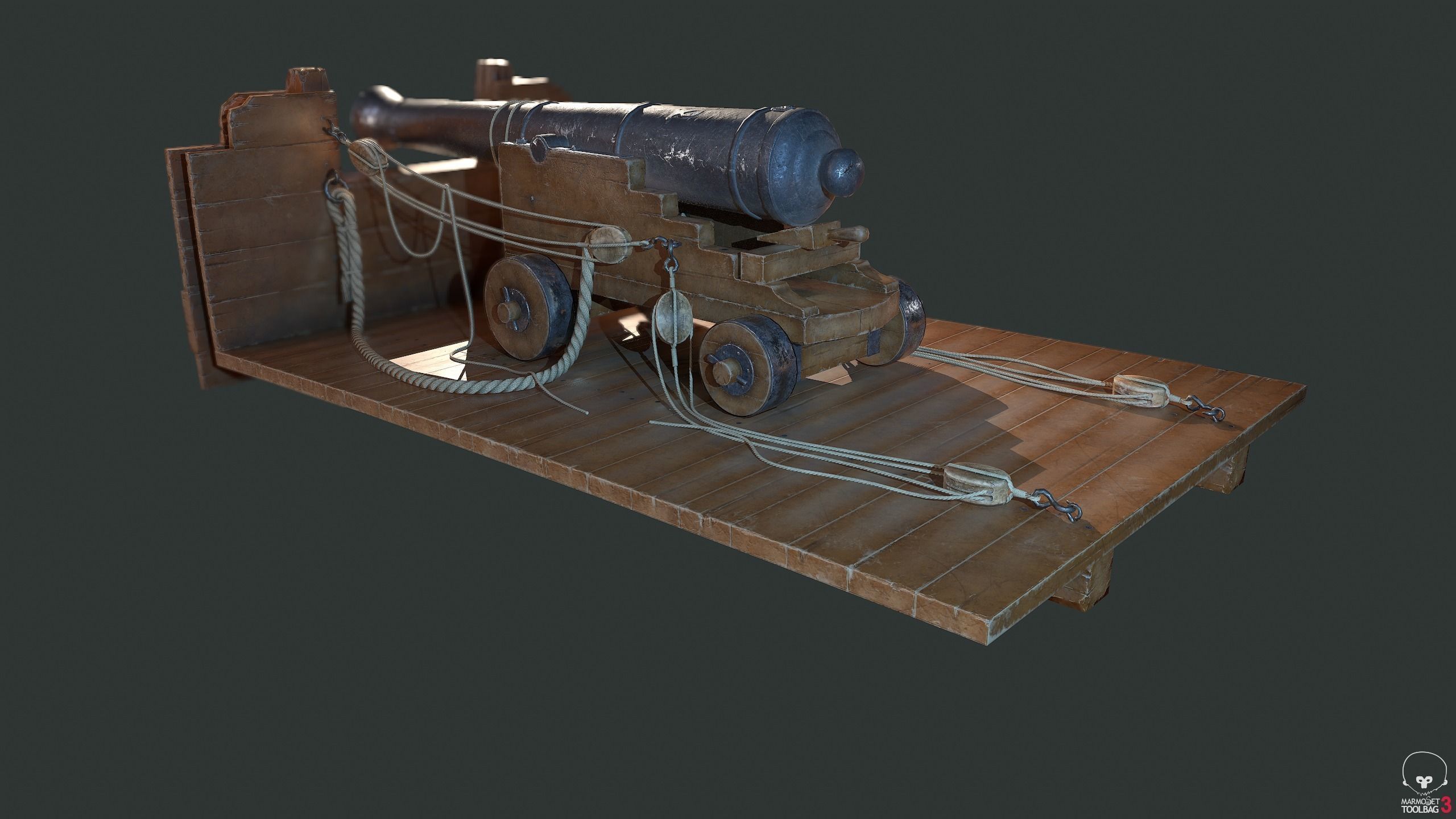 Ship cannon Low-poly 3D model_4