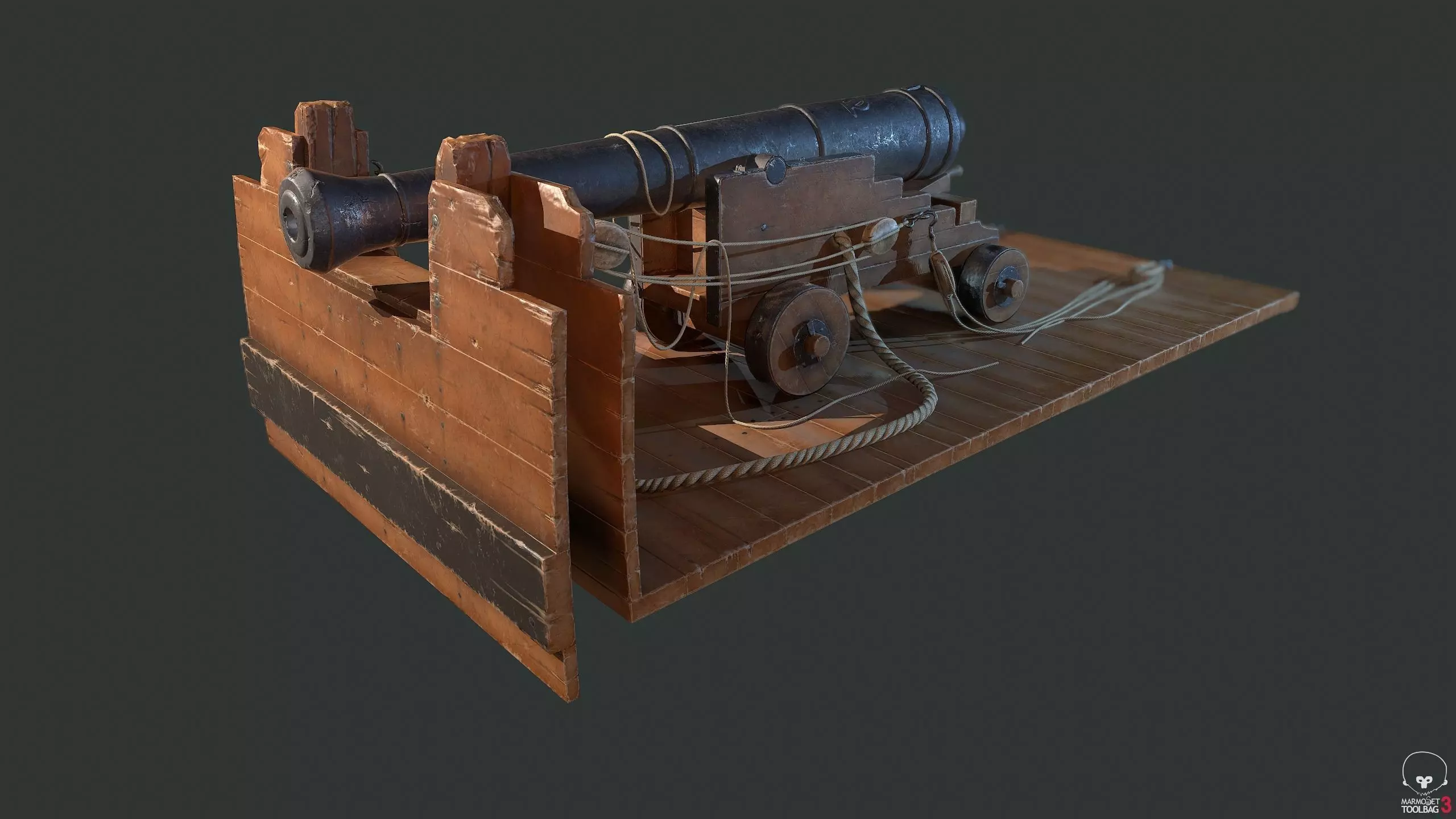 Ship cannon Low-poly 3D model_0