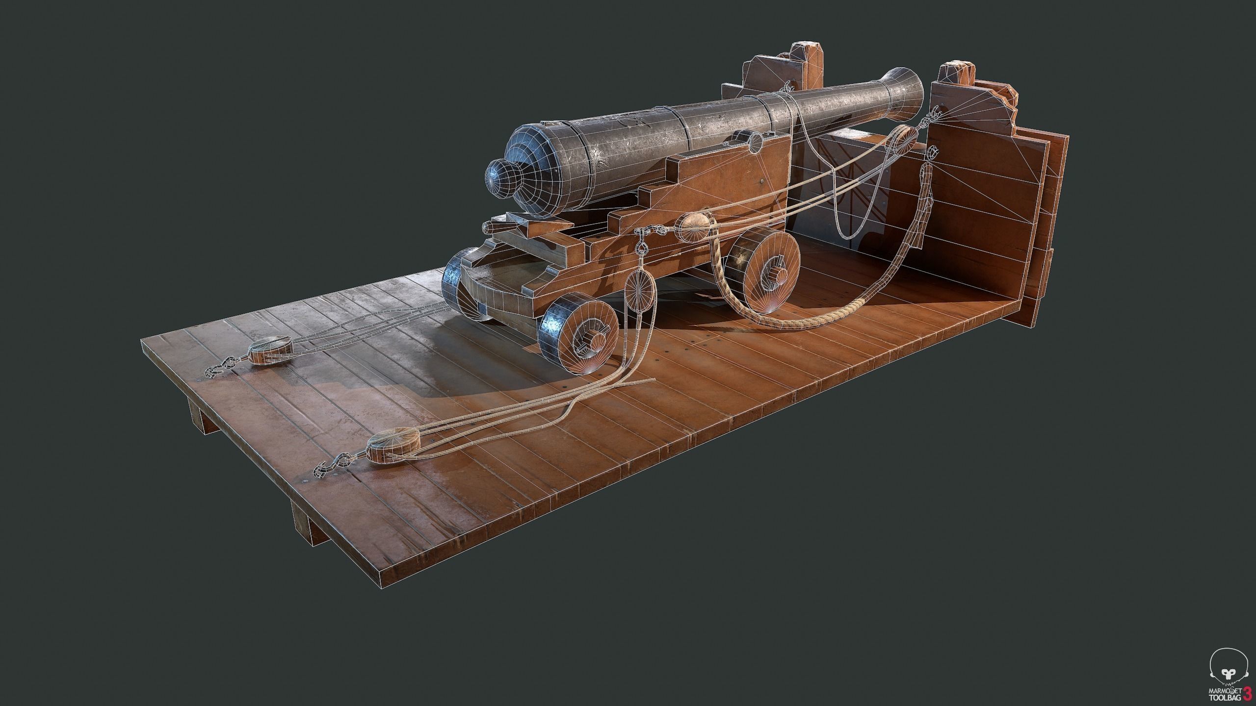 Ship cannon Low-poly 3D model_9